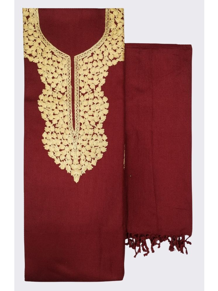     			KASHMIRI Unstitched Woollen Embroidered Dress Material - Maroon ( Pack of 1 )