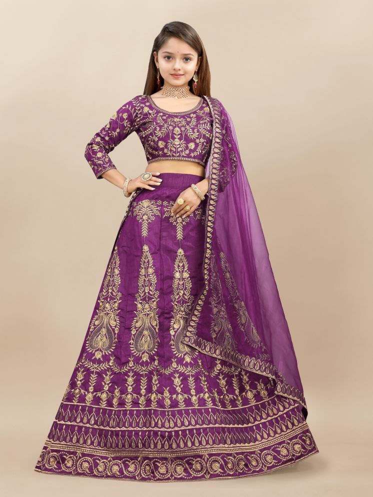     			Lady Shopi Purple Silk Girls Lehenga Choli Set ( Pack of 1 )