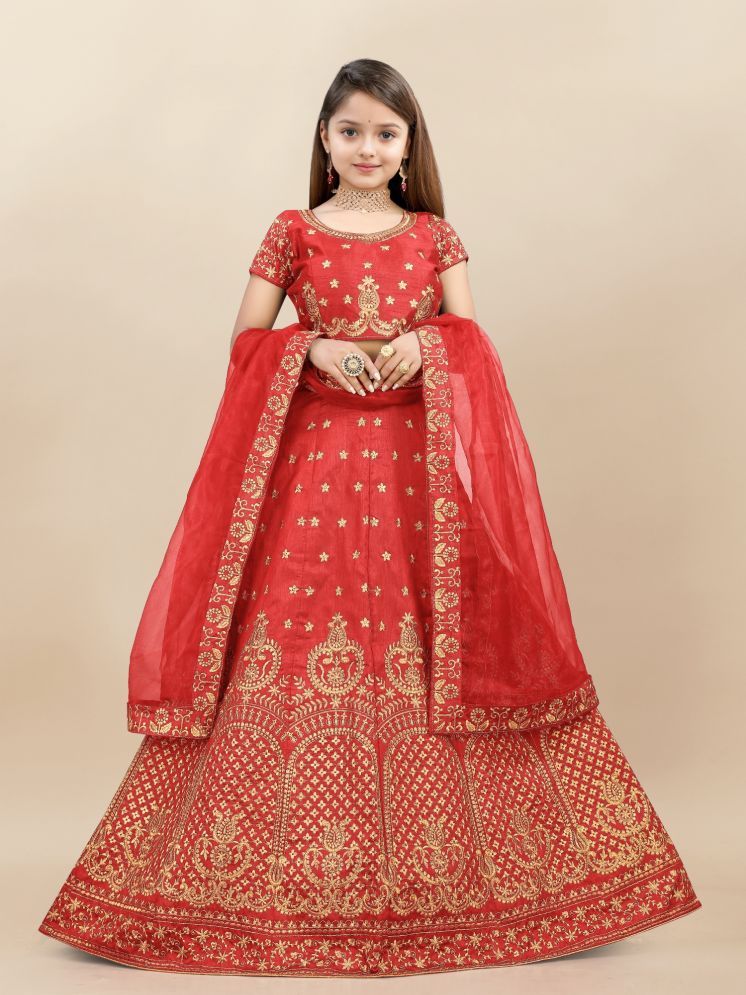     			Lady Shopi Silk Lehenga Choli Set For Girls ( Pack of 1 , Red )