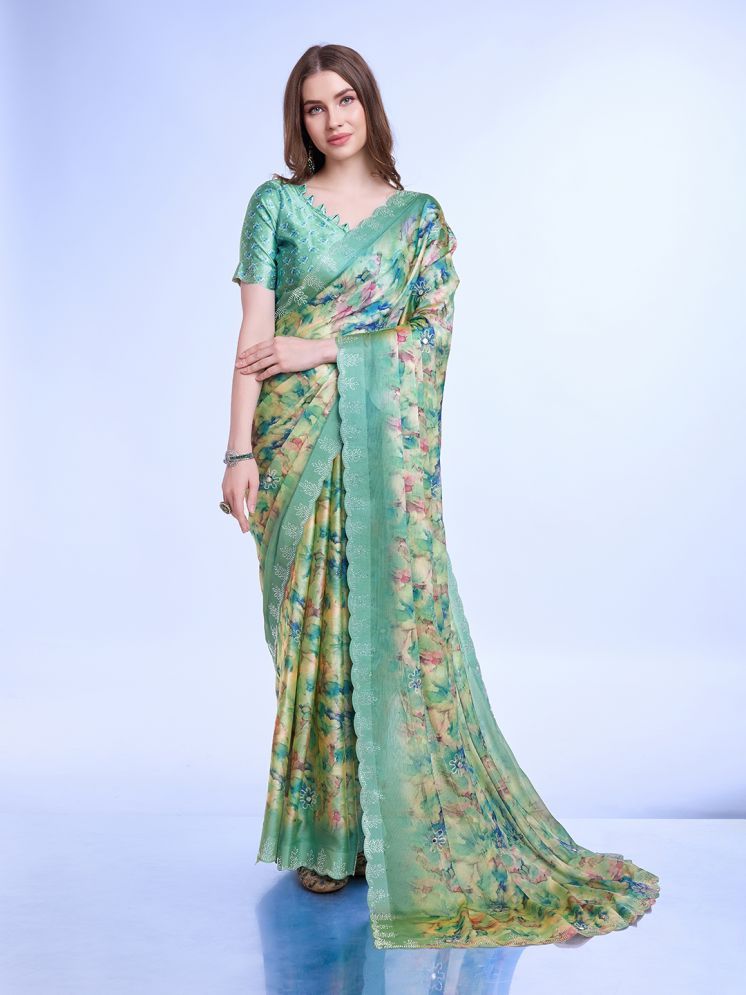     			Rekha Maniyar Chiffon Printed Saree With Blouse Piece - Sea Green ( Pack of 1 )