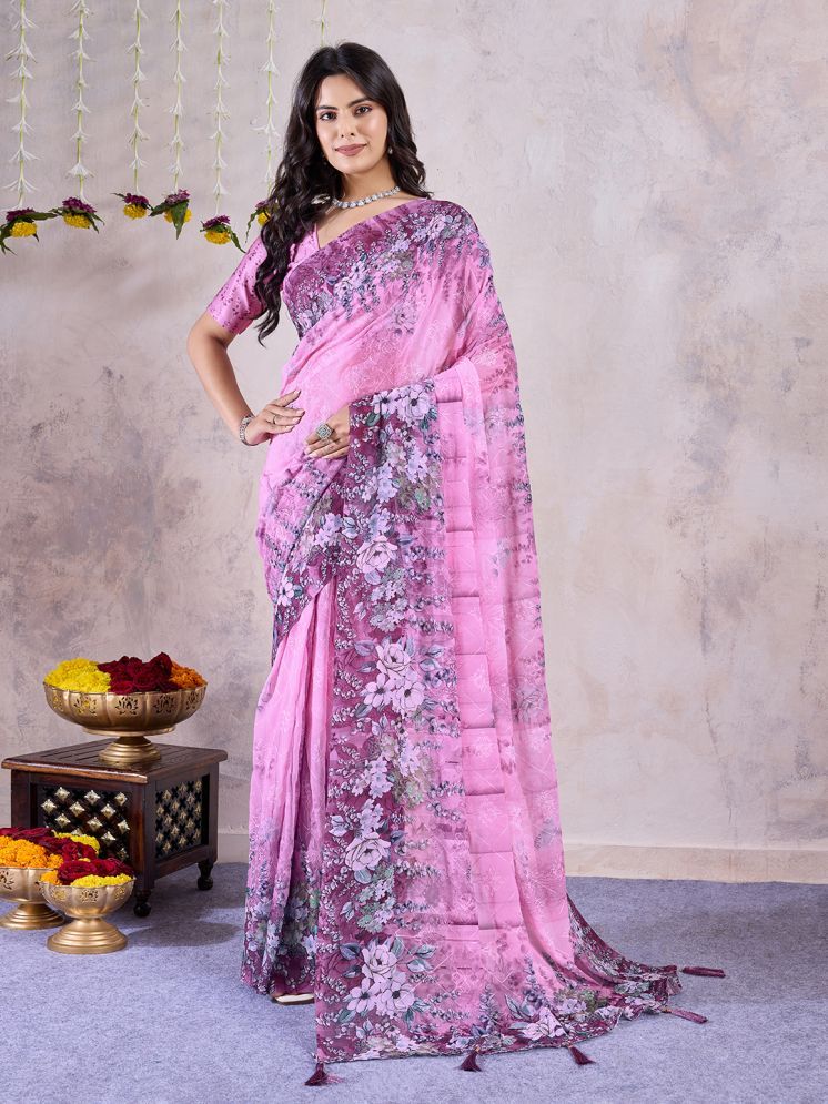     			Rekha Maniyar Chiffon Printed Saree With Blouse Piece - Magenta ( Pack of 1 )