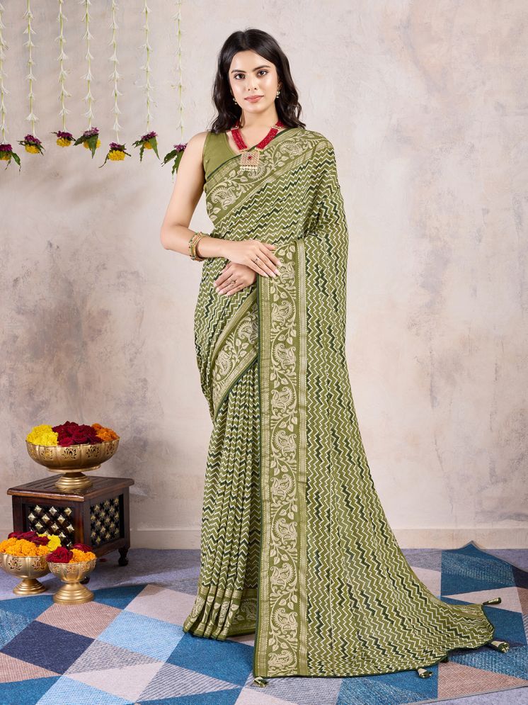     			Rekha Maniyar Georgette Printed Saree With Blouse Piece - Green ( Pack of 1 )