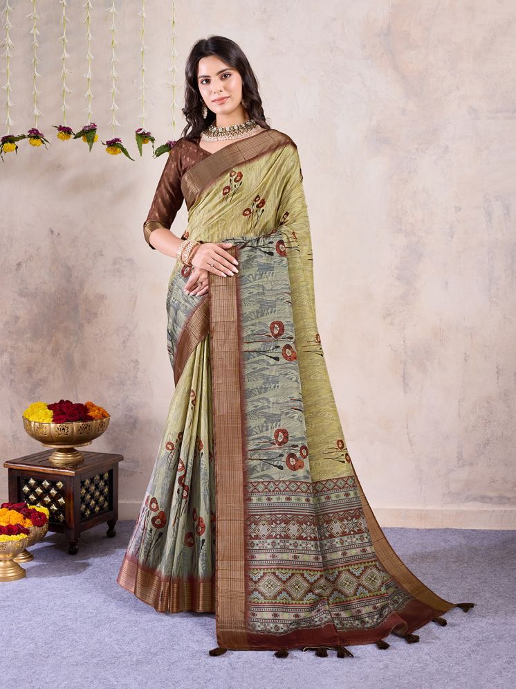     			Rekha Maniyar Silk Printed Saree With Blouse Piece - Mustard ( Pack of 1 )