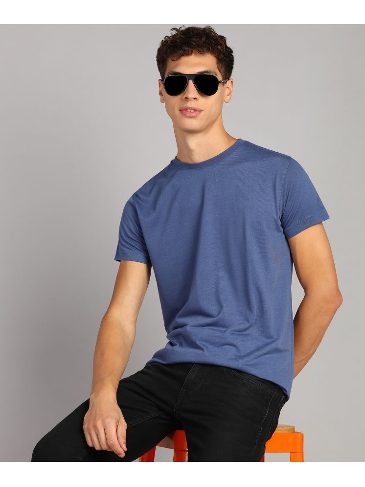     			XFOX Cotton Blend Regular Fit Solid Half Sleeves Men's Round T-Shirt - Melange Blue ( Pack of 1 )