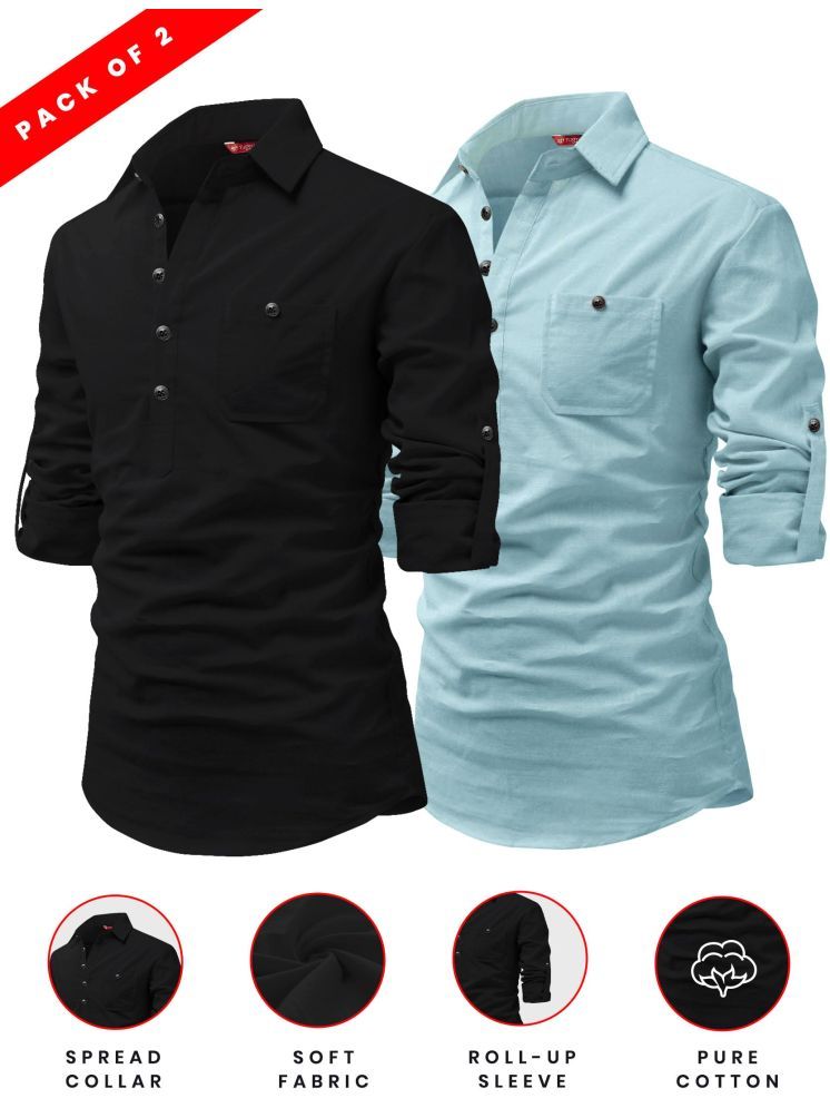     			Yugnik Optical White Cotton Men's Shirt Style Kurta ( Pack of 2 )