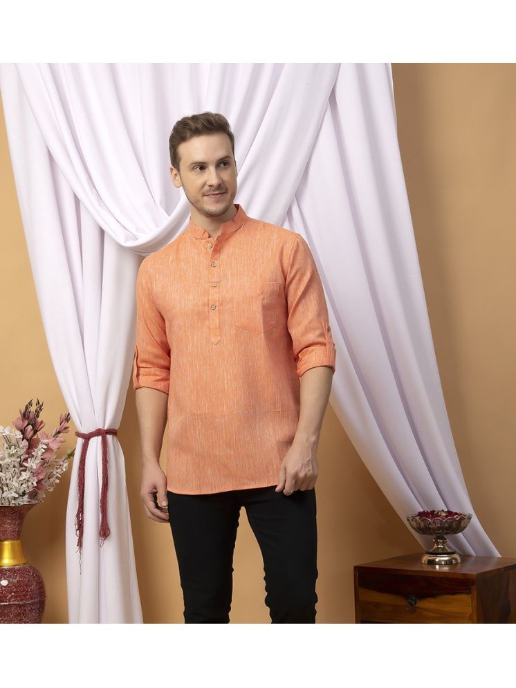     			Hangup Orange Linen Men's Shirt Style Kurta ( Pack of 1 )