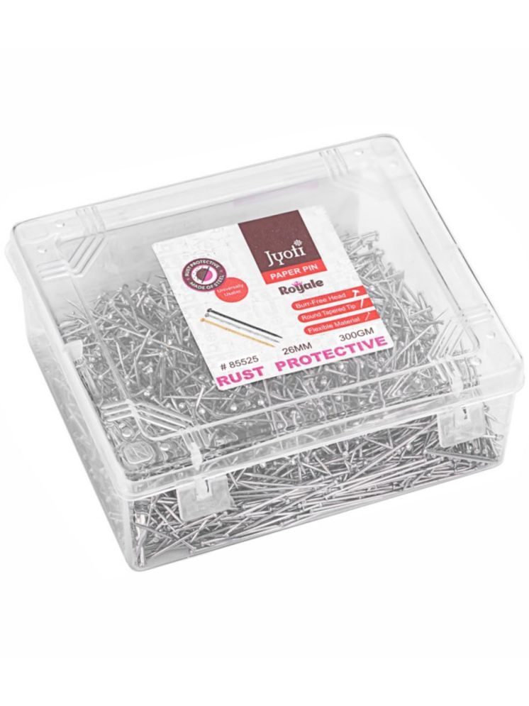     			Jyoti Paper Pin - Royale (300 Grams of 0.85x26mm Steel Pin in Nickel Finish in a Plastic Box), Re-Usable Pins for Holding Loose Papers & Document Organizing, School, Office, and Stationery - Pack of 1