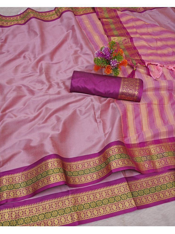     			Kalpana Creation Cotton Silk Woven Saree With Blouse Piece - Pink ( Pack of 1 )