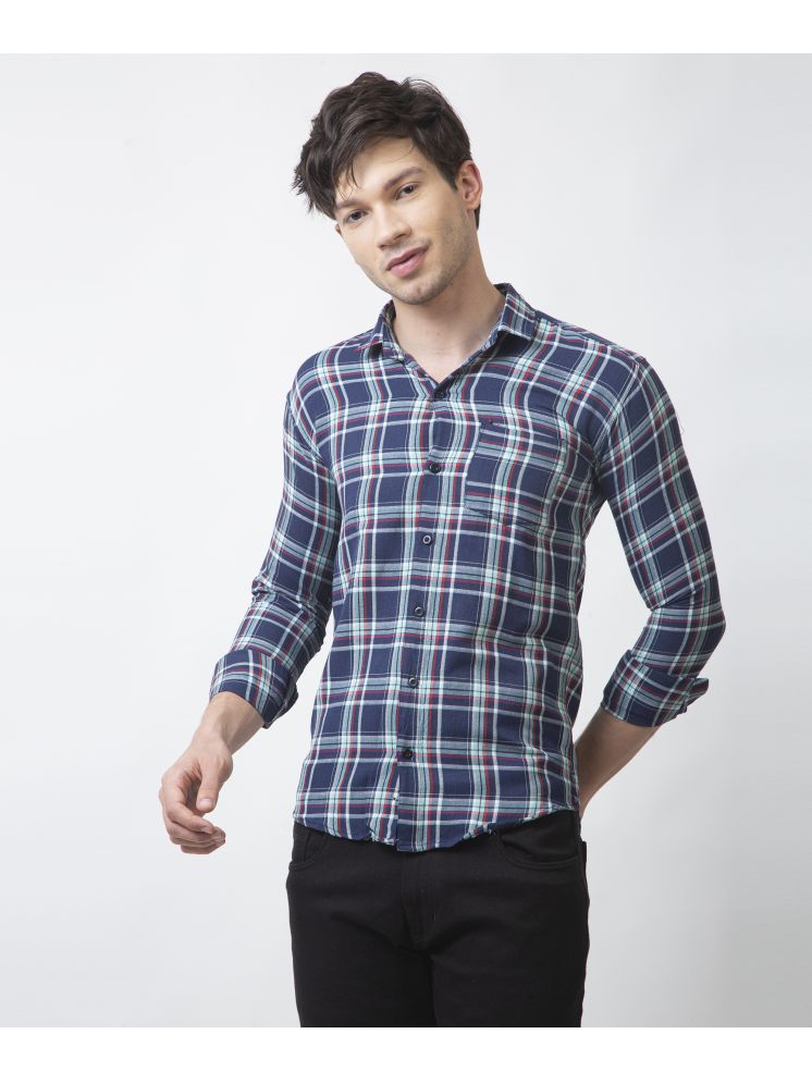     			NEW-18 100% Cotton Regular Fit Checks Full Sleeves Men's Casual Shirt - Blue ( Pack of 1 )