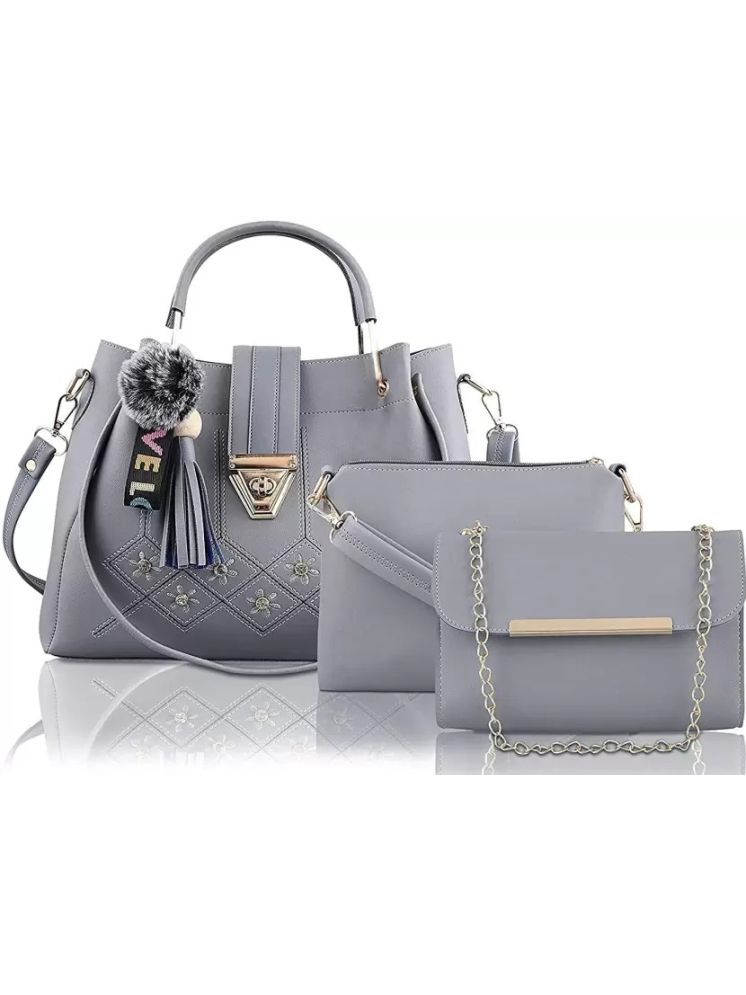     			Pearluxis Light Grey PU Shoulder Bag