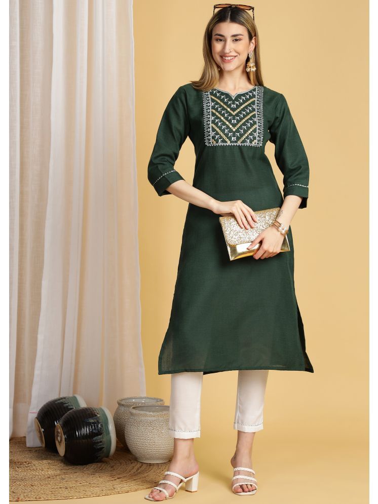     			Tabahi Cotton Blend Embroidered Kurti With Pants Women's Stitched Salwar Suit - Green ( Pack of 1 )