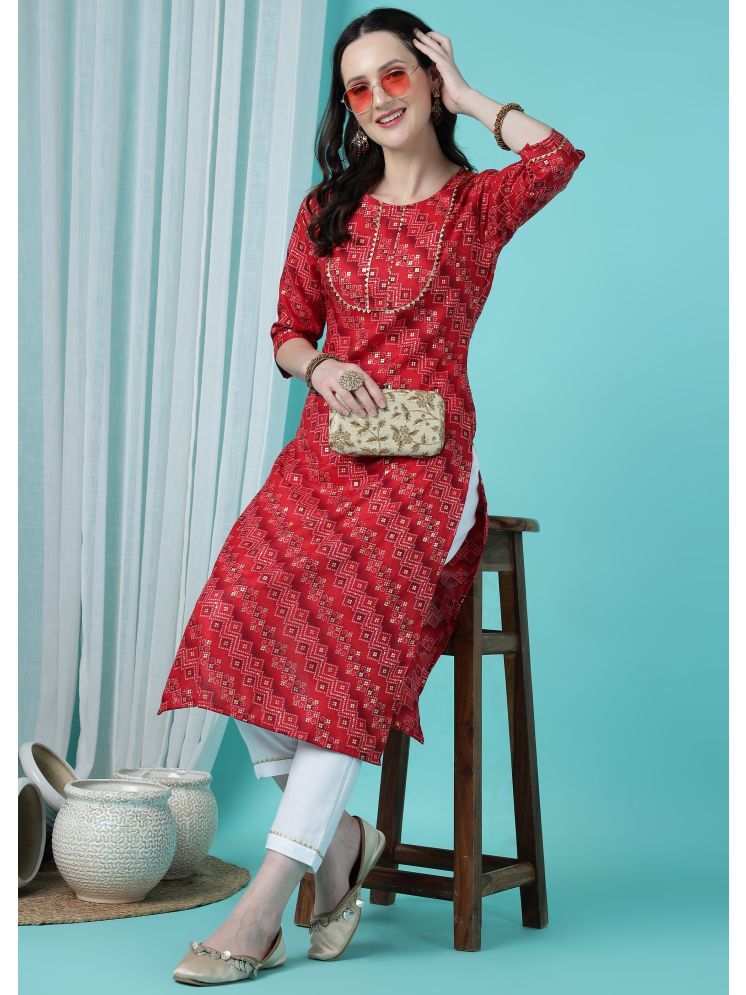     			Tabahi Cotton Blend Printed Kurti With Pants Women's Stitched Salwar Suit - Red ( Pack of 1 )