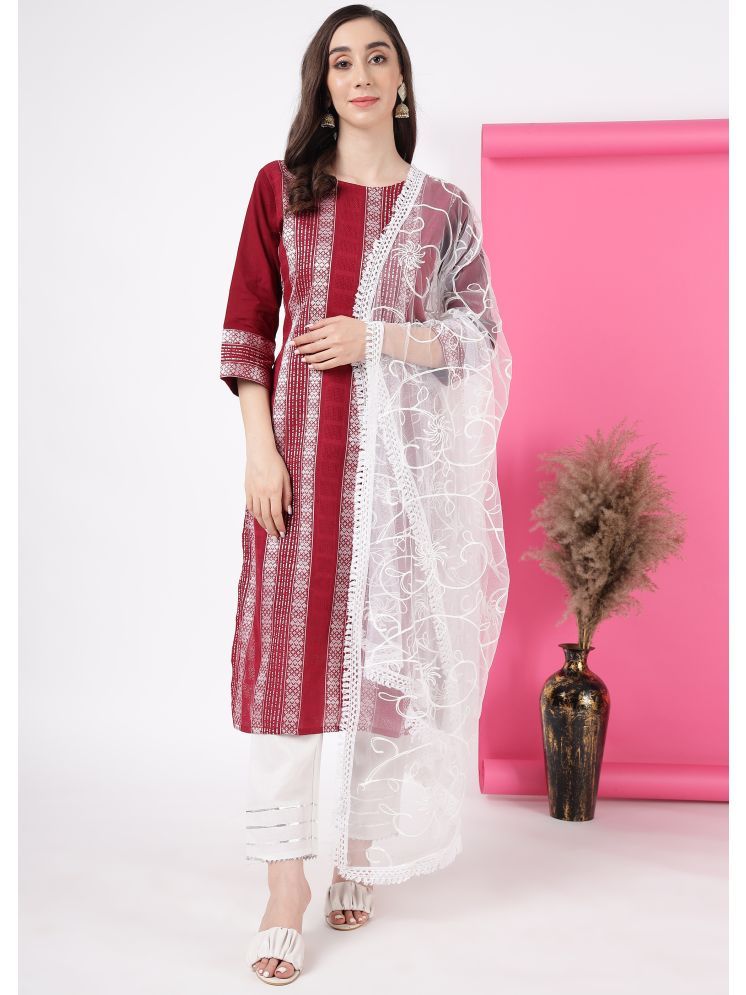     			Tabahi Cotton Printed Kurti With Pants Women's Stitched Salwar Suit - Maroon ( Pack of 1 )