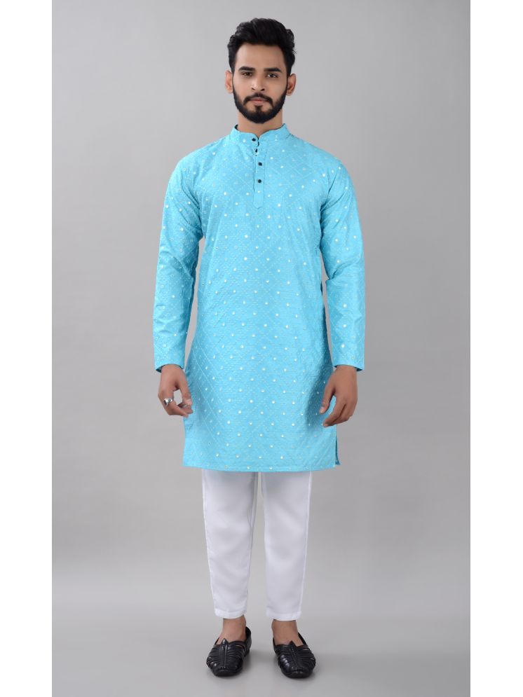     			VILLAIN Sky Blue Silk Men's Regular Kurta ( Pack of 1 )