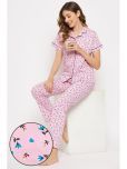 Clovia Pink Cotton Women's Nightwear Nightsuit Sets ( Pack of 1 )