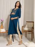 Janasya Blue Crepe Maternity Kurta Single