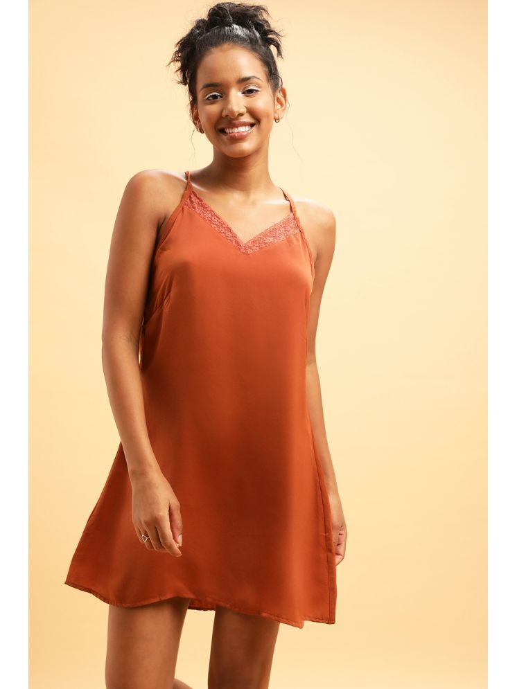     			Clovia Brown Satin Women's Nightwear Nighty & Night Gowns ( Pack of 1 )