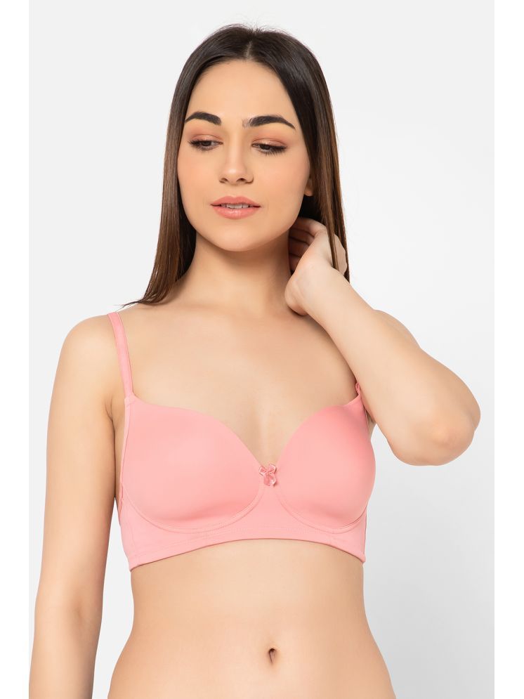     			Clovia Pink Nylon Lightly Padded Women's T-Shirt Bra ( Pack of 1 )