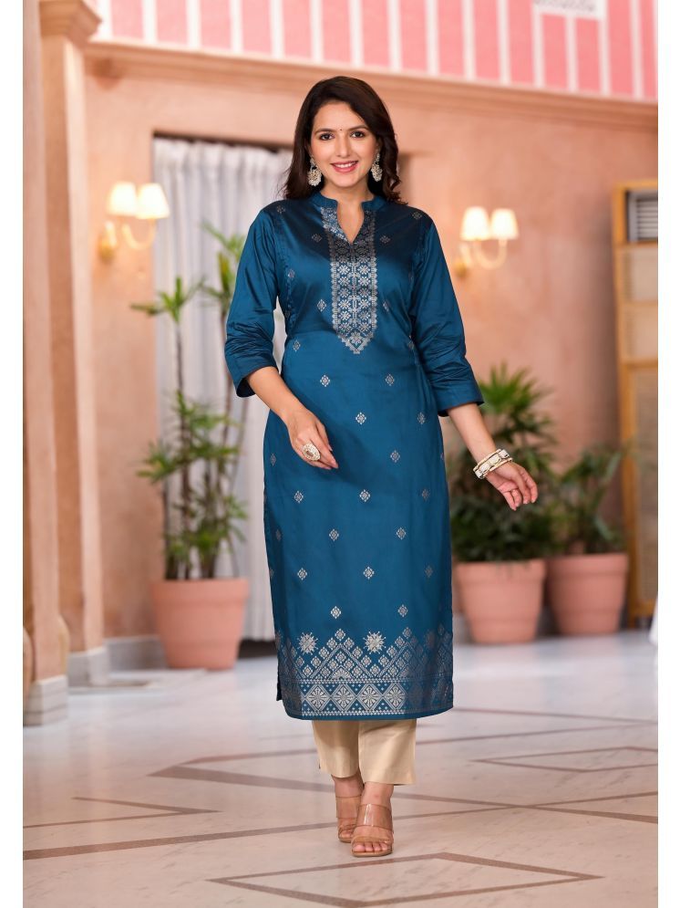     			Juniper Cotton Blend Printed Kurti With Pants Women's Stitched Salwar Suit - Teal ( Pack of 1 )