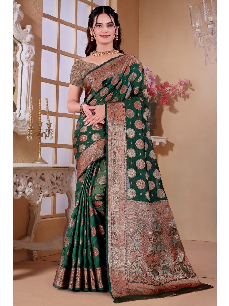     			Raj Vivah Jacquard Woven Saree With Blouse Piece - Fluorescent Green ( Pack of 1 )