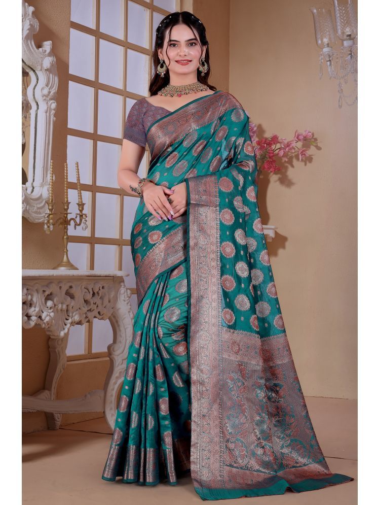     			Raj Vivah Jacquard Woven Saree With Blouse Piece - Sea Green ( Pack of 1 )