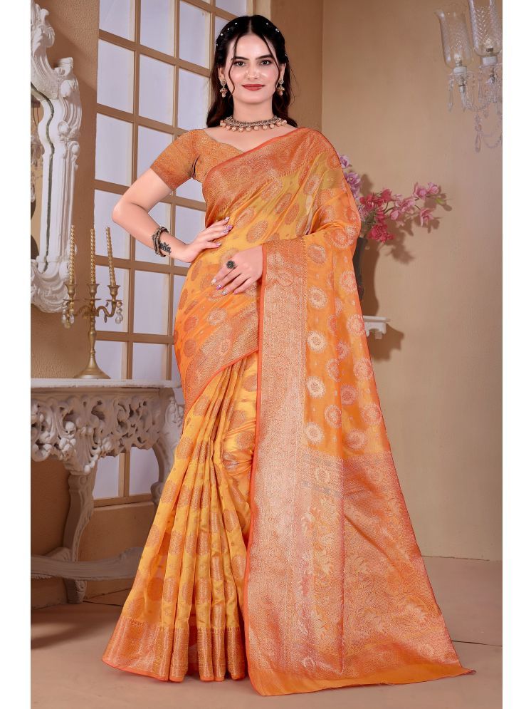     			Raj Vivah Jacquard Woven Saree With Blouse Piece - Gold ( Pack of 1 )