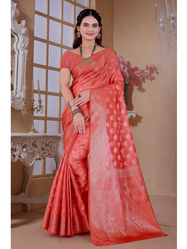     			Raj Vivah Jacquard Woven Saree With Blouse Piece - Pink ( Pack of 1 )