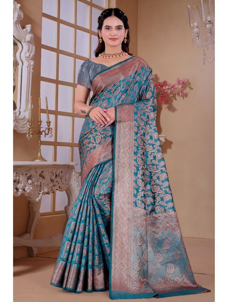     			Raj Vivah Jacquard Woven Saree With Blouse Piece - Sea Green ( Pack of 1 )