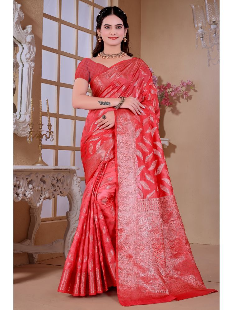     			Raj Vivah Jacquard Woven Saree With Blouse Piece - Red ( Pack of 1 )