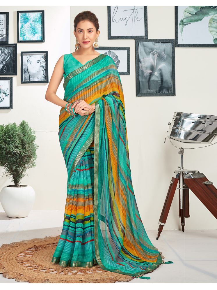     			Samah Chiffon Self Design Saree With Blouse Piece - Turquoise ( Pack of 1 )