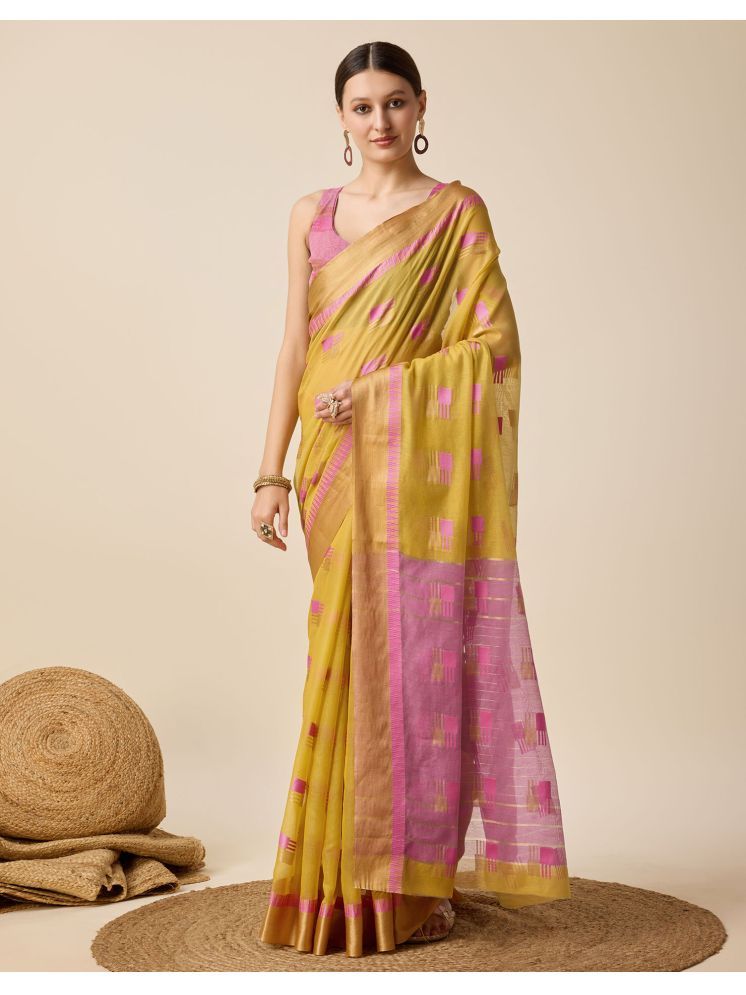     			Samah Cotton Silk Solid Saree With Blouse Piece - Mustard ( Pack of 1 )