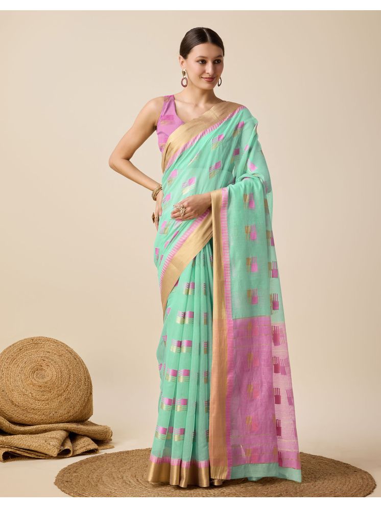     			Samah Cotton Silk Solid Saree With Blouse Piece - Light Green ( Pack of 1 )