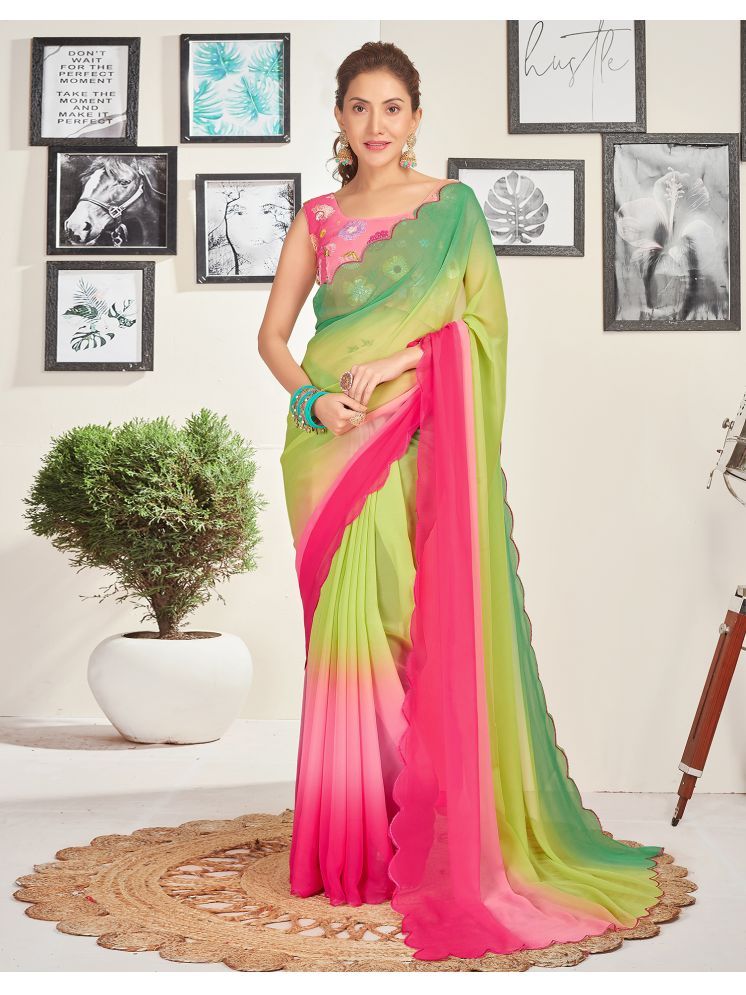     			Samah Georgette Self Design Saree With Blouse Piece - Green ( Pack of 1 )