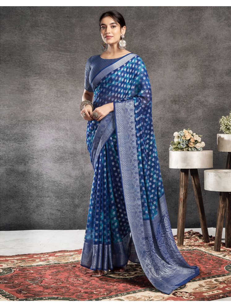     			Samah Georgette Self Design Saree With Blouse Piece - Blue ( Pack of 1 )