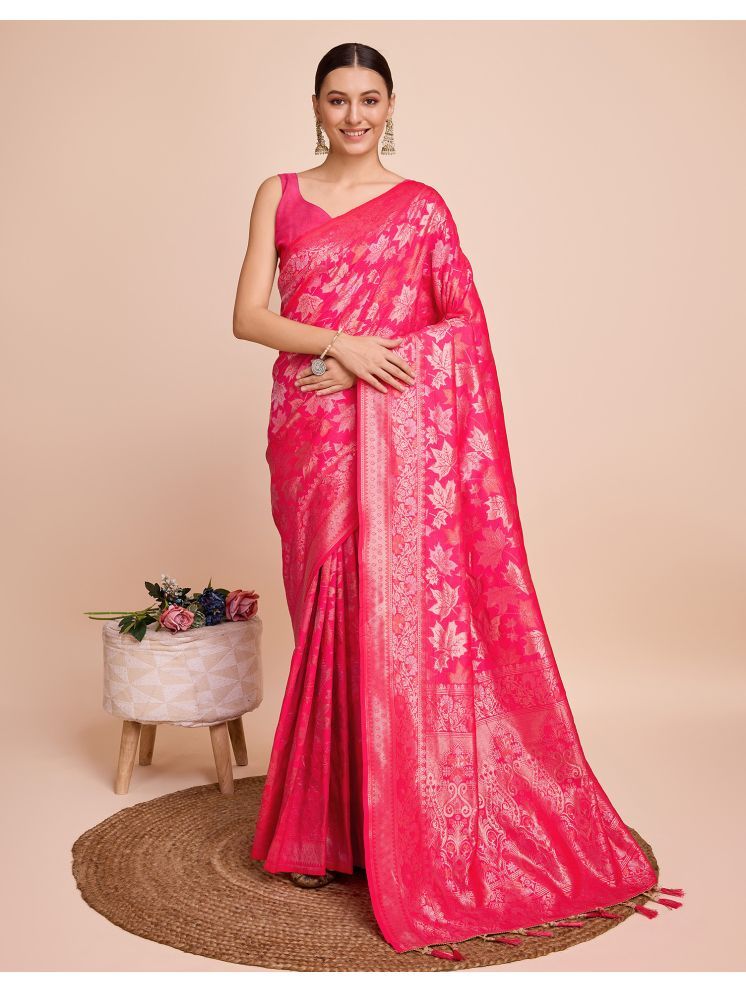     			Samah Silk Self Design Saree With Blouse Piece - Pink ( Pack of 1 )