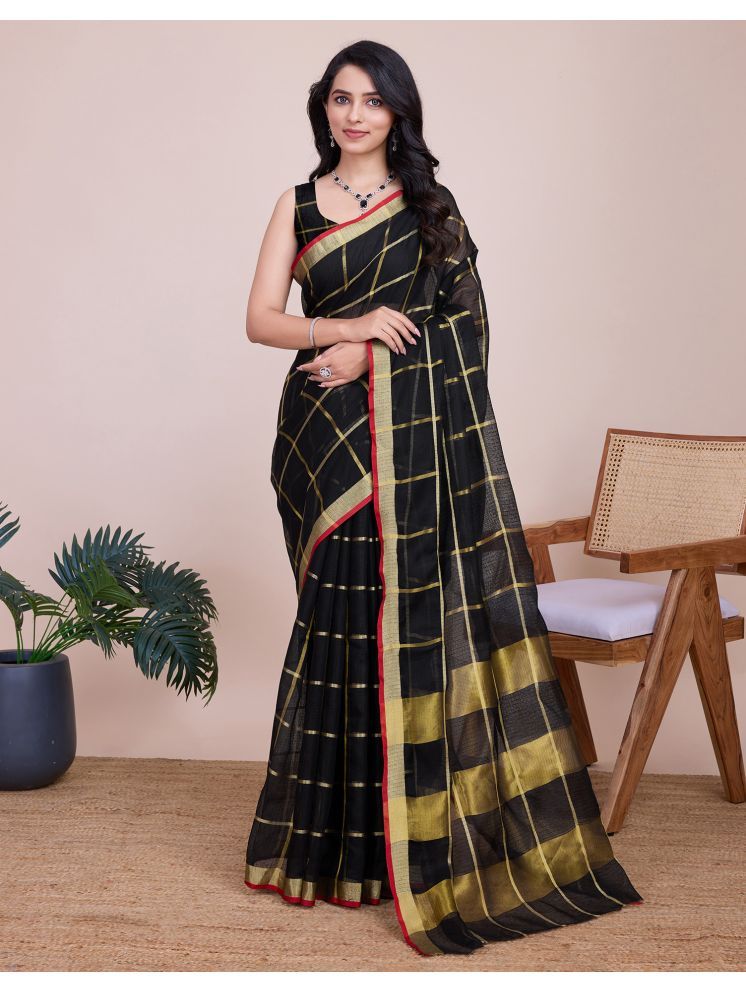     			Samah Silk Woven Saree With Blouse Piece - Black ( Pack of 1 )