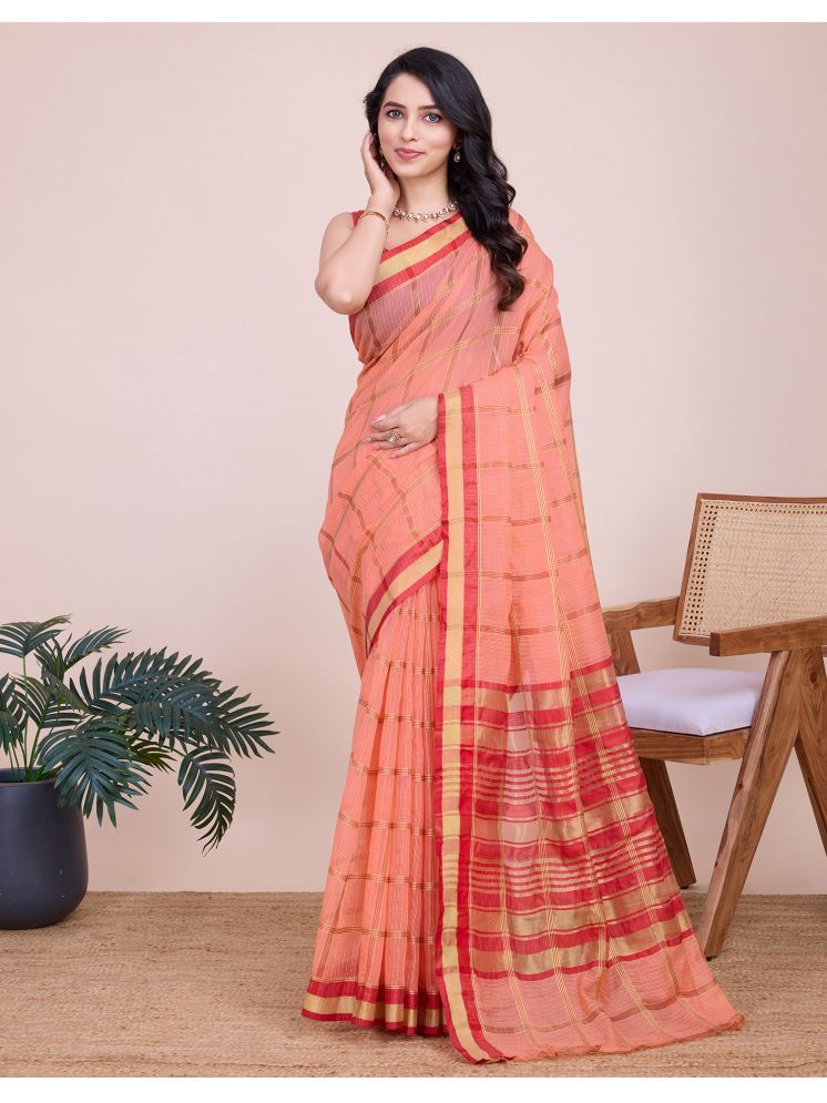     			Samah Silk Woven Saree With Blouse Piece - Peach ( Pack of 1 )