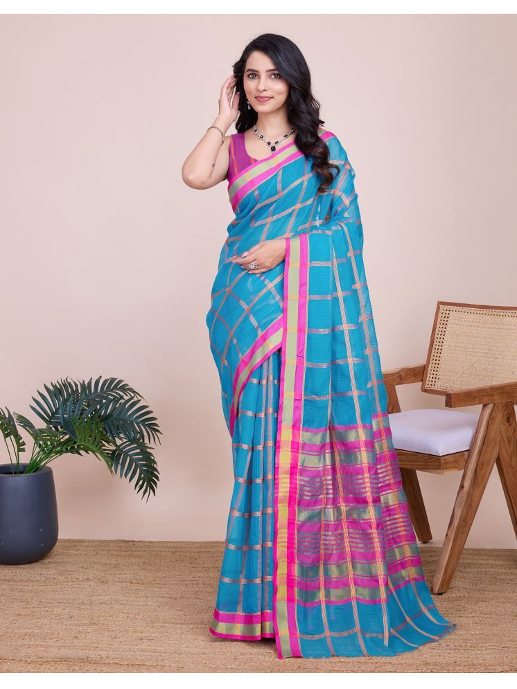     			Samah Silk Woven Saree With Blouse Piece - Blue ( Pack of 1 )