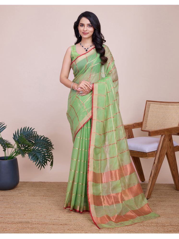     			Samah Silk Woven Saree With Blouse Piece - Green ( Pack of 1 )