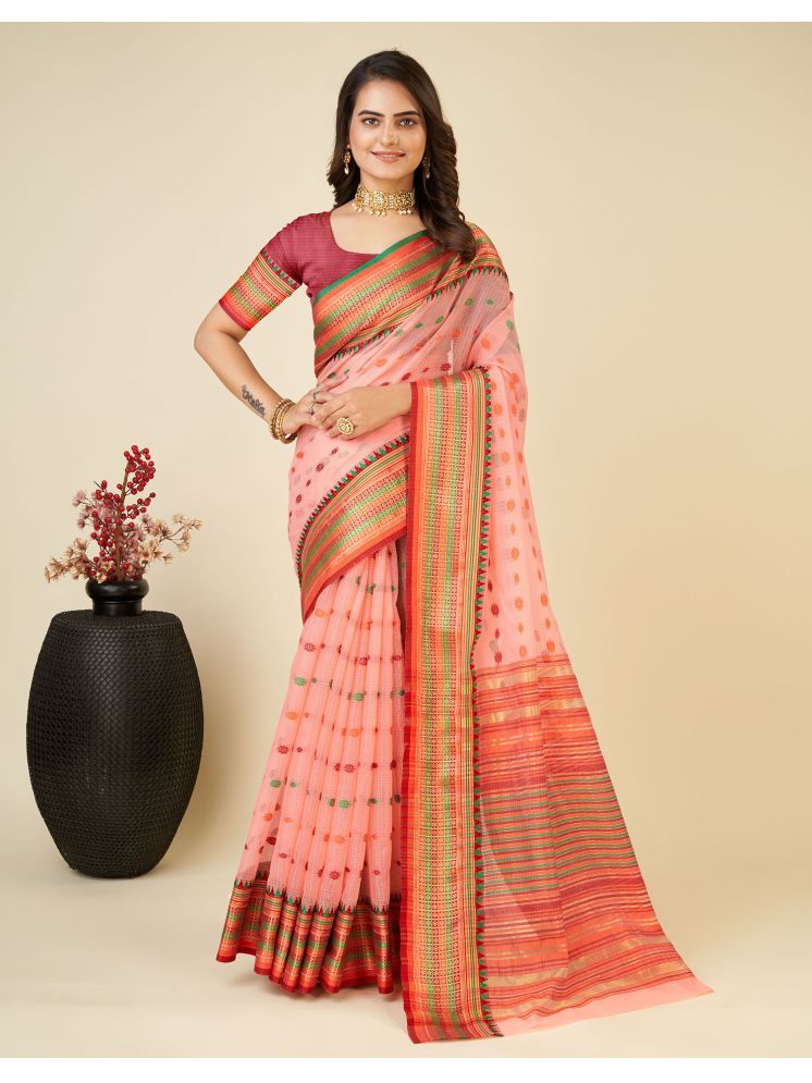     			Samah Silk Woven Saree With Blouse Piece - Peach ( Pack of 1 )