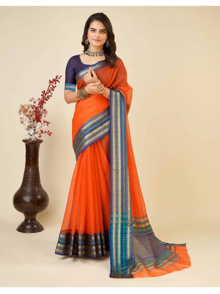     			Samah Silk Woven Saree With Blouse Piece - Orange ( Pack of 1 )