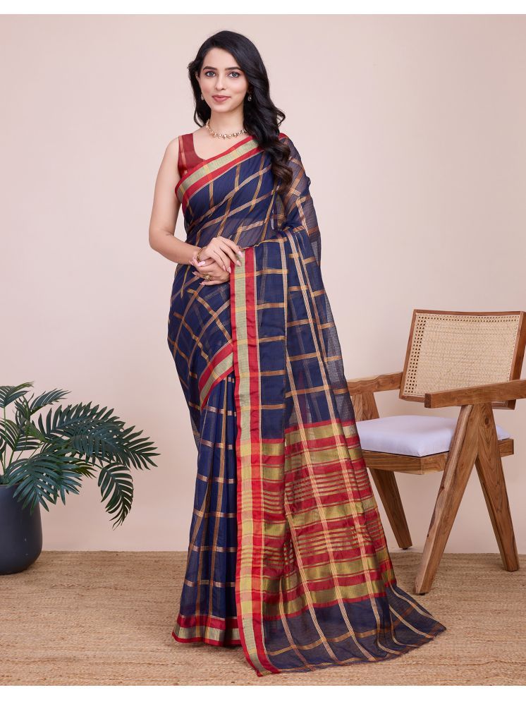     			Samah Silk Woven Saree With Blouse Piece - Navy Blue ( Pack of 1 )