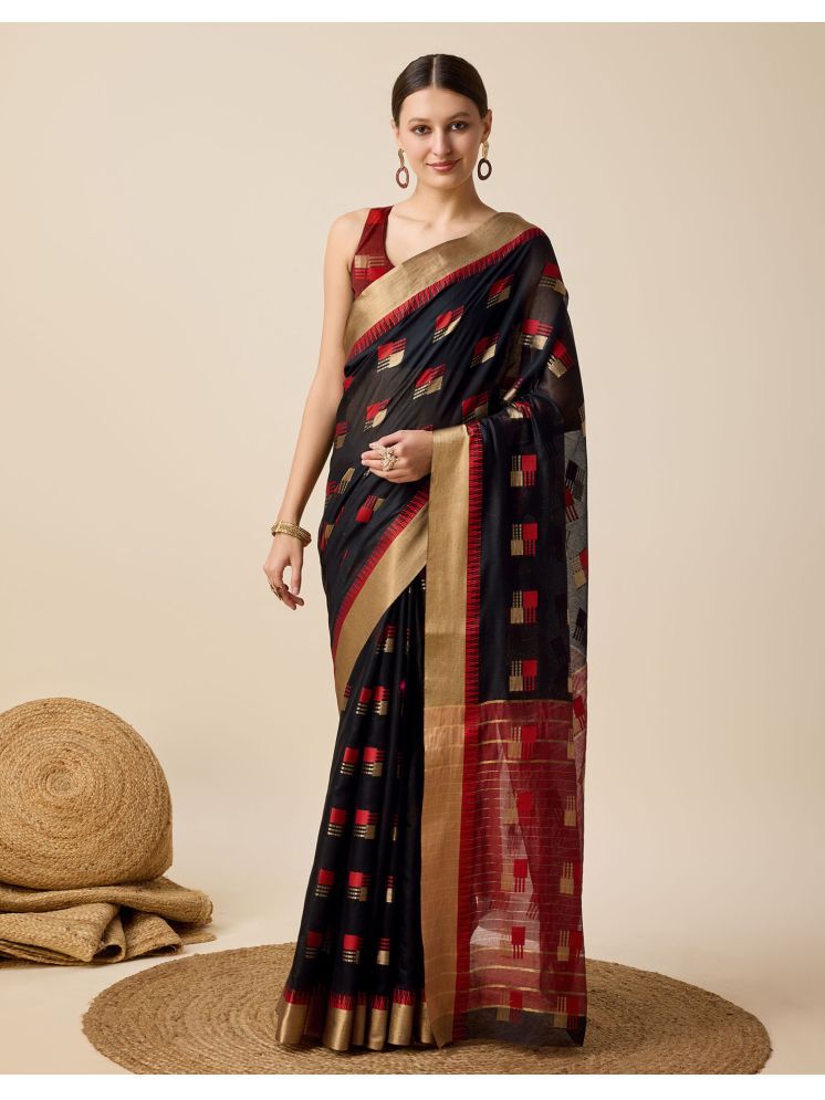     			Satrani Cotton Silk Solid Saree With Blouse Piece - Black ( Pack of 1 )