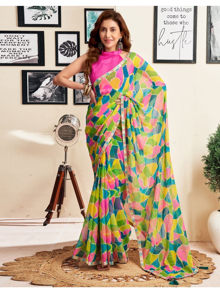     			Satrani Georgette Self Design Saree With Blouse Piece - Green ( Pack of 1 )