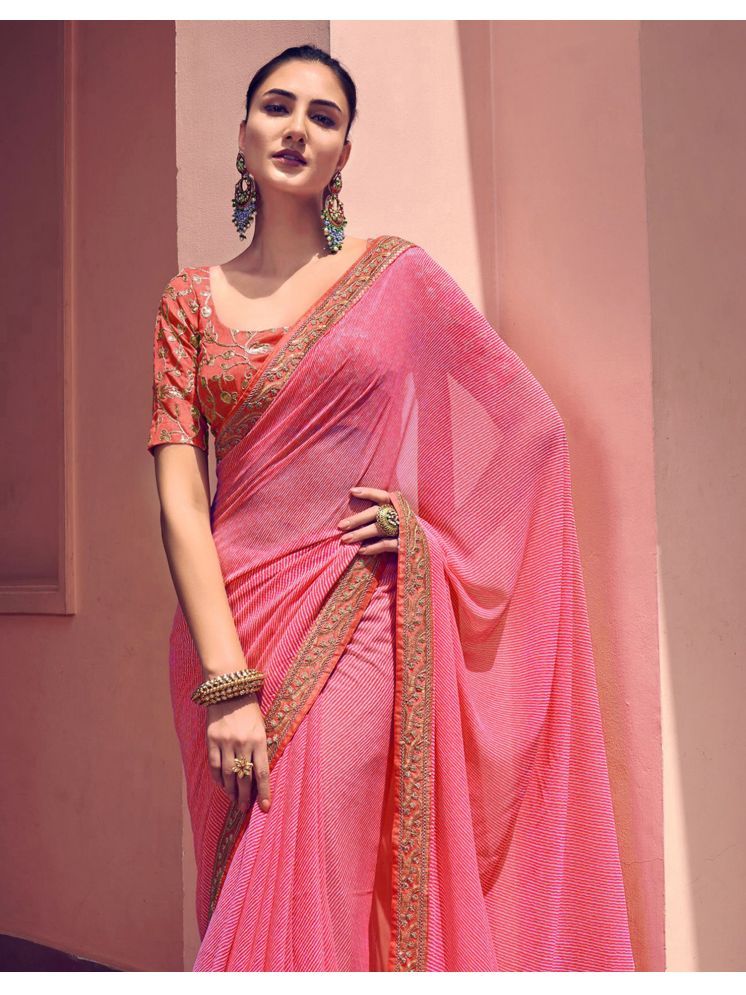     			Satrani Georgette Self Design Saree With Blouse Piece - Pink ( Pack of 1 )