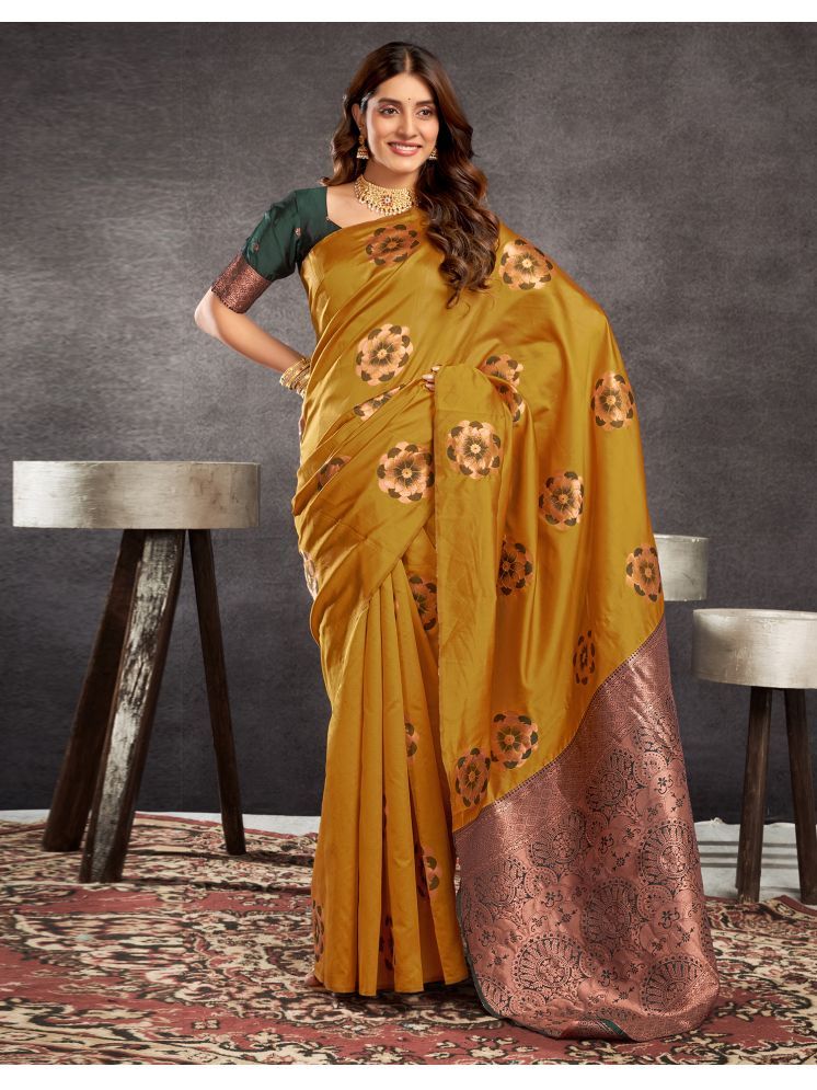     			Satrani Silk Blend Self Design Saree With Blouse Piece - Mustard ( Pack of 1 )