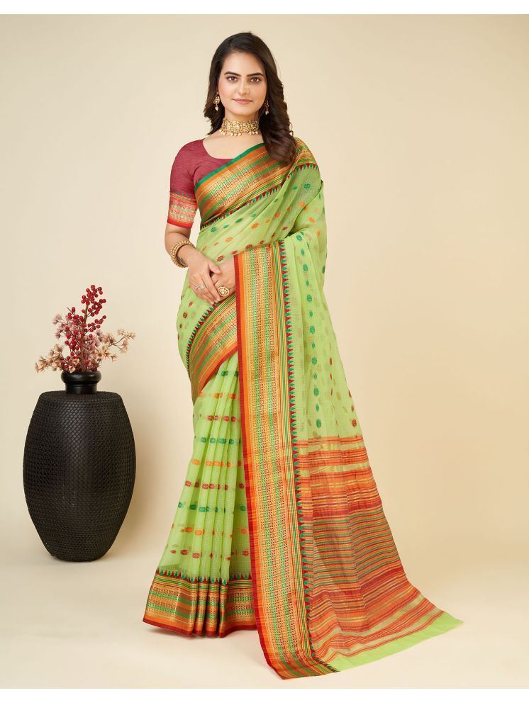     			Satrani Silk Woven Saree With Blouse Piece - Light Green ( Pack of 1 )