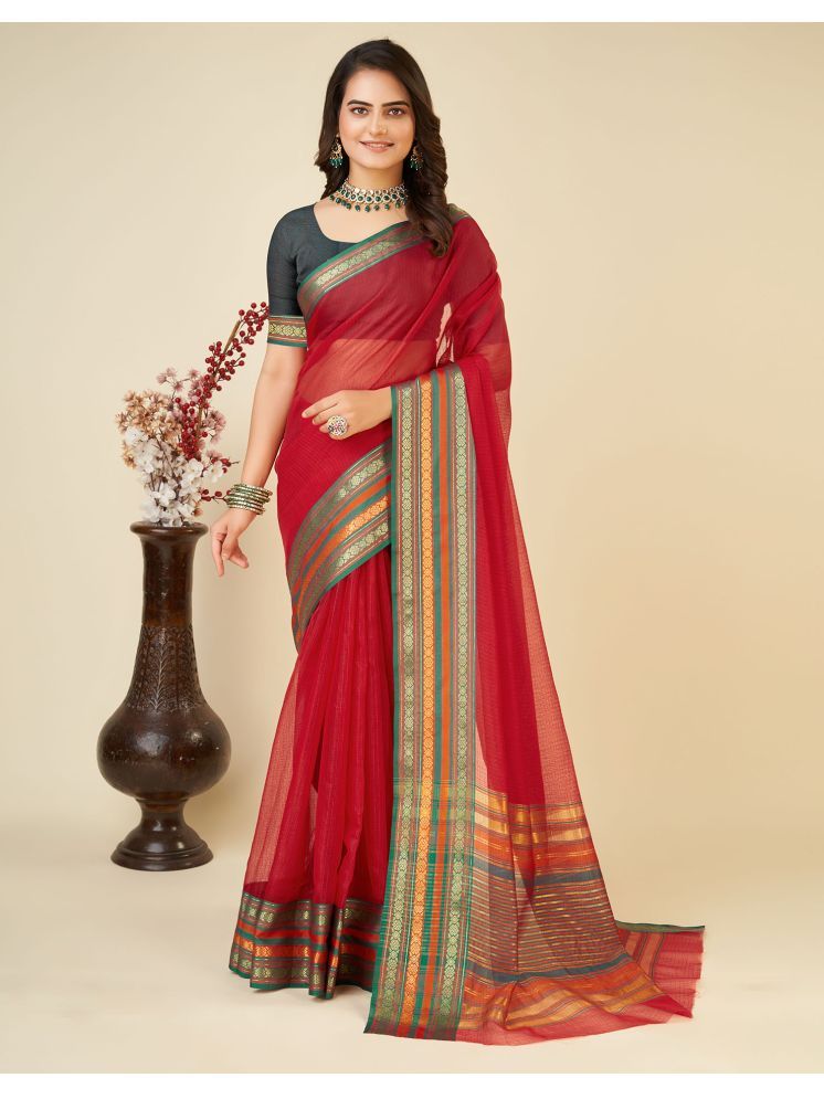     			Satrani Silk Woven Saree With Blouse Piece - Red ( Pack of 1 )