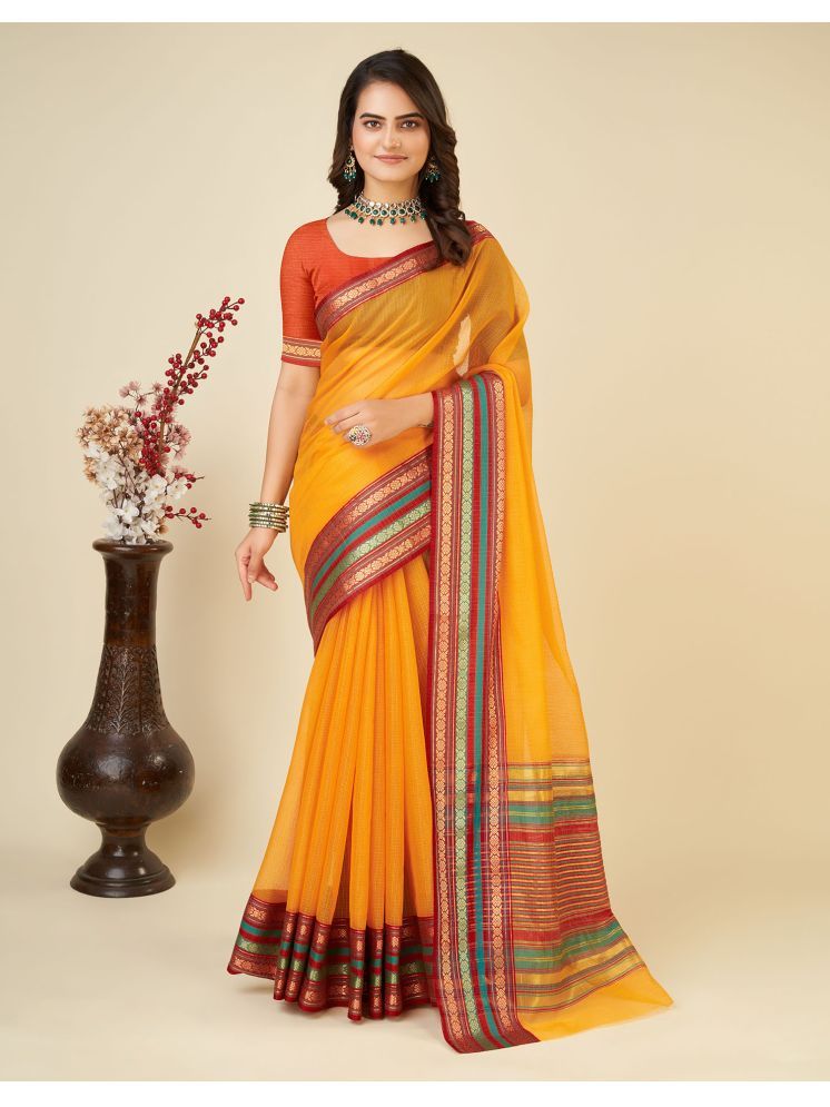     			Satrani Silk Woven Saree With Blouse Piece - Mustard ( Pack of 1 )