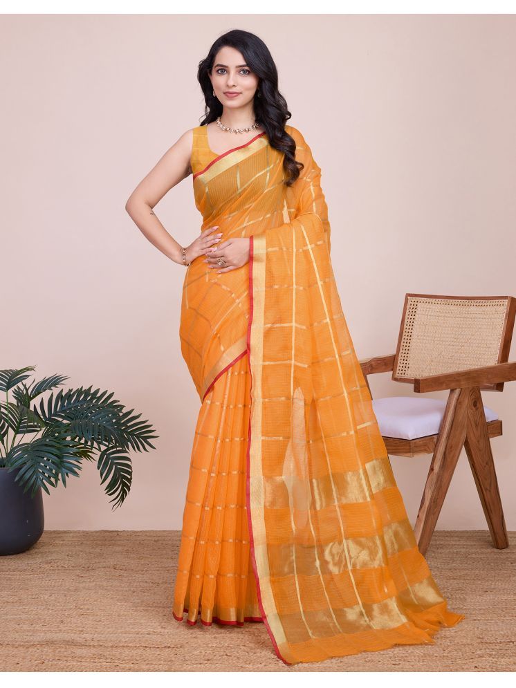     			Satrani Silk Woven Saree With Blouse Piece - Orange ( Pack of 1 )